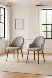 Coco Sandalye Ceviz Ayak Vizon Kumaş 2 Adet